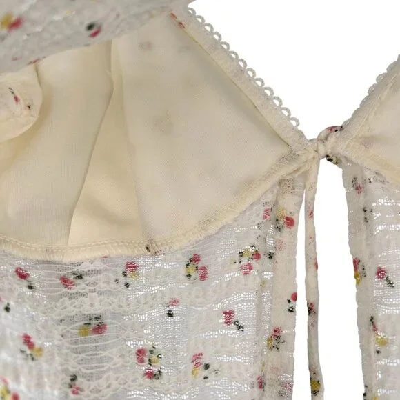 Self Esteem Small Floral Sheer Tie Front Bow Long Sleeve Cottage - Picture 3 of 9